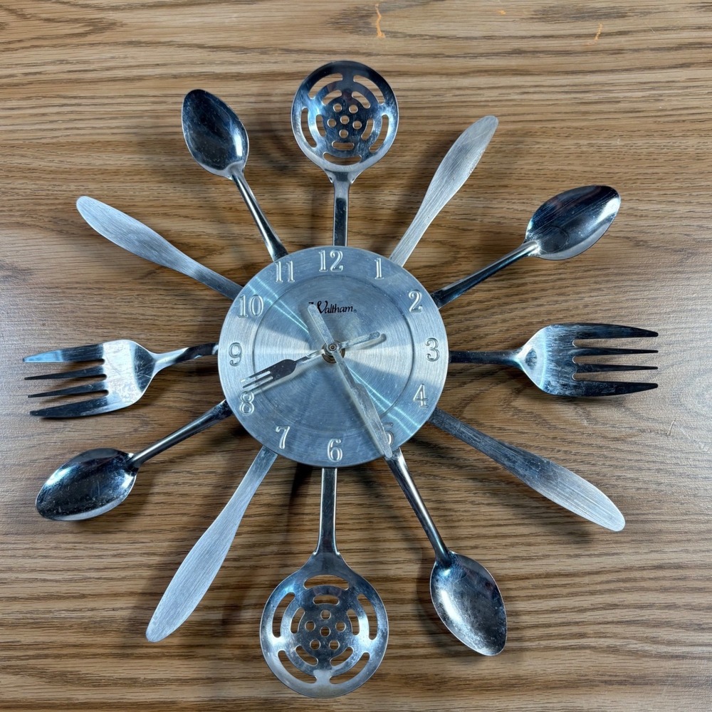 Parts onlyWaltham Cutlery Wall Clock Kitchen Silver Stainless Steel Utensil Art
